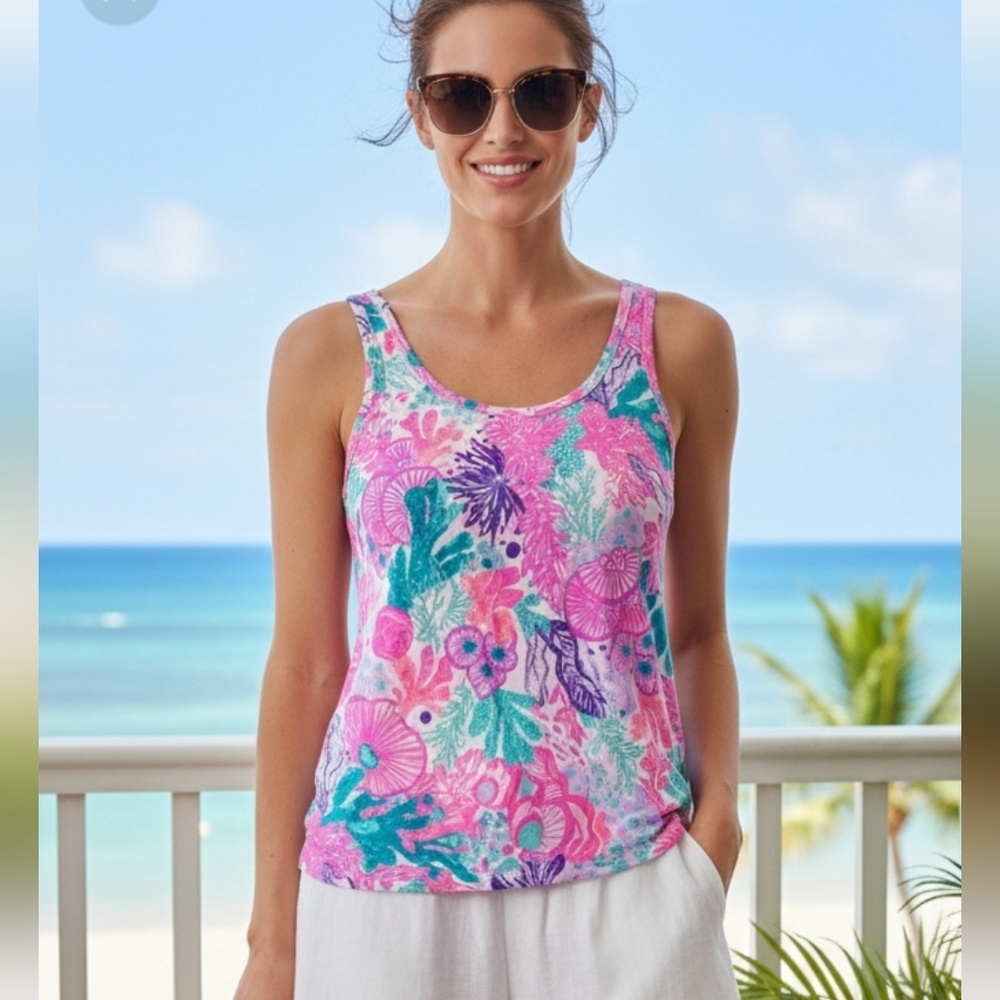 Lilly Pulitzer Pink Seaside Carnivale Knit PJ Tank Top Sleepwear XS Sleeveless